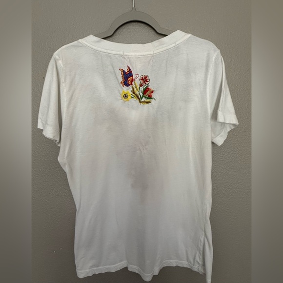 JWLA Johnny Was Embroidered V-Neck Tee White Floral Butterfly Size XL - Picture 2 of 5